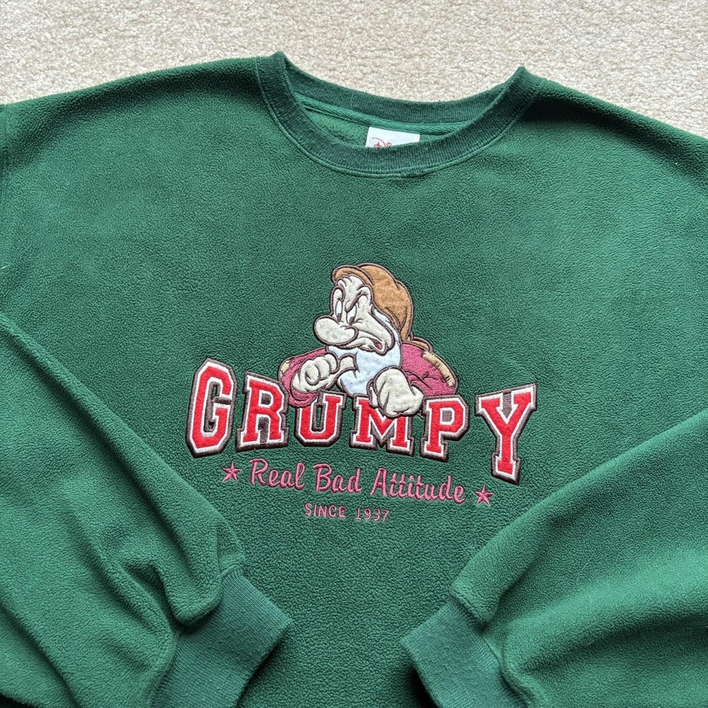 Vintage Disney Grumpy Sweatshirt Mens XL Green Fleece Crewneck Snow White 90s
